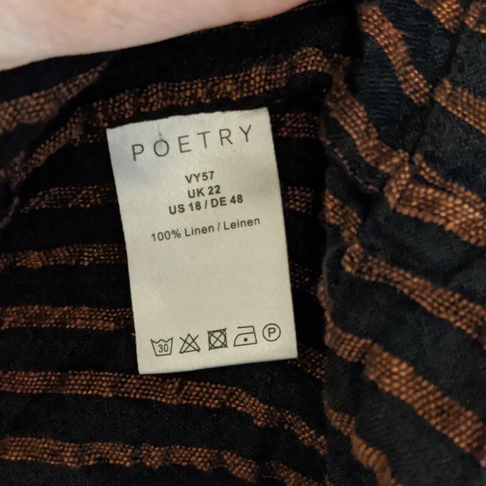 Poetry Tunic Top Linen V-Neck Striped Shirt Women 18 Black Copper Pinstripe - Picture 3 of 6
